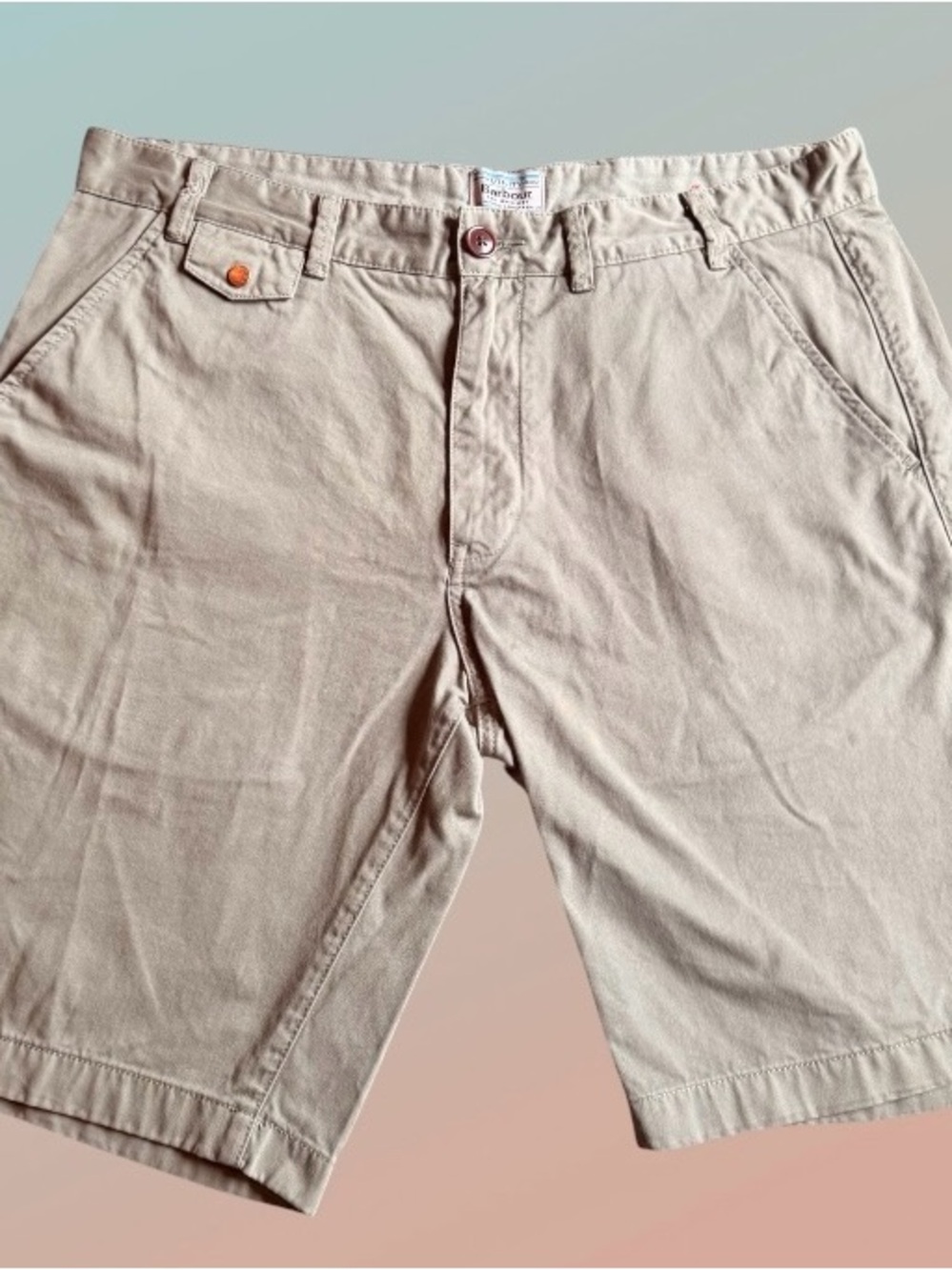 Barbour Utility Shorts, Durable Cotton, Chino Khaki Tan/Stone Color, Men’s Sz 36